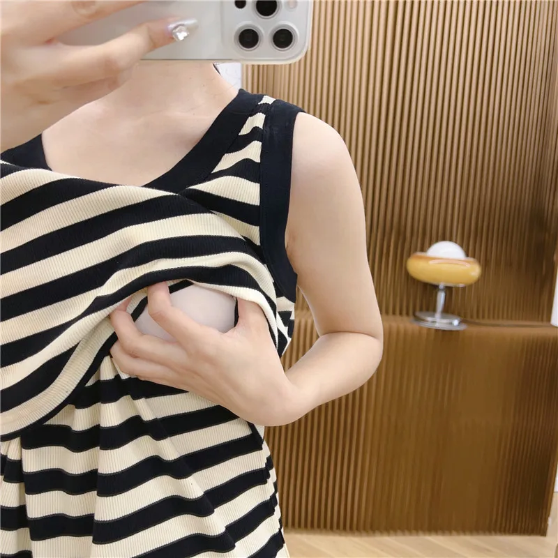 Wide Striped Nursing vest Summer Pregnant Women Clothes Women's Breastfeeding Tank Top For Nursing Mothers 2302