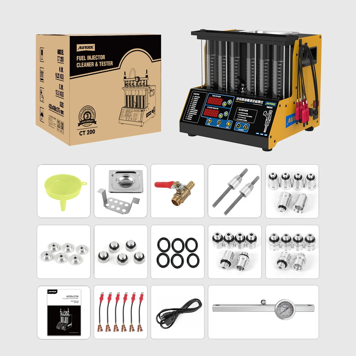 AUTOOL CT200 سيارة حاقن الوقود تستر آلة التنظيف 11...