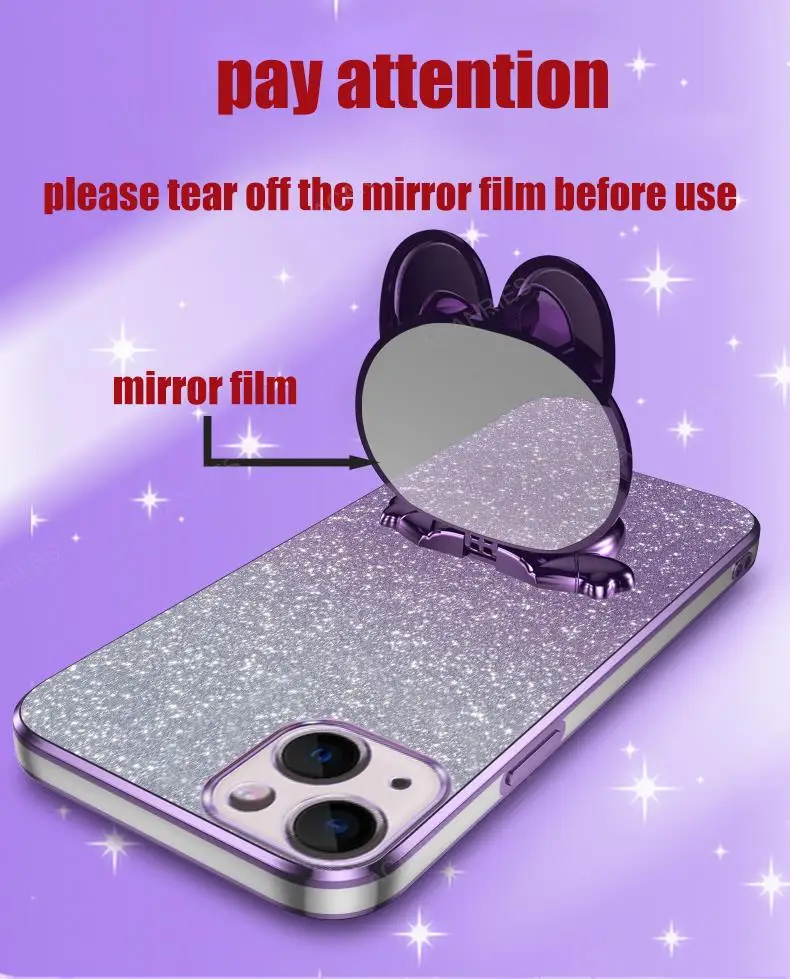 Charming 3D Rabbit Makeup Mirror Stand Plating Phone Case - Protective Cover