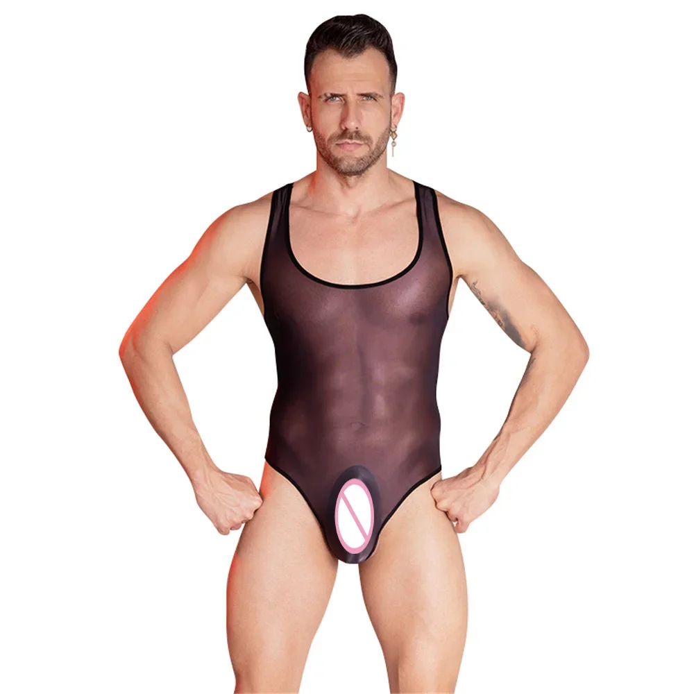 Men's Onesies Ultrathin Sheer See Through Bodysuit Oil Glossy Sexy Tight Elastic Shapping Unisex Leotard Comfortable Breathable