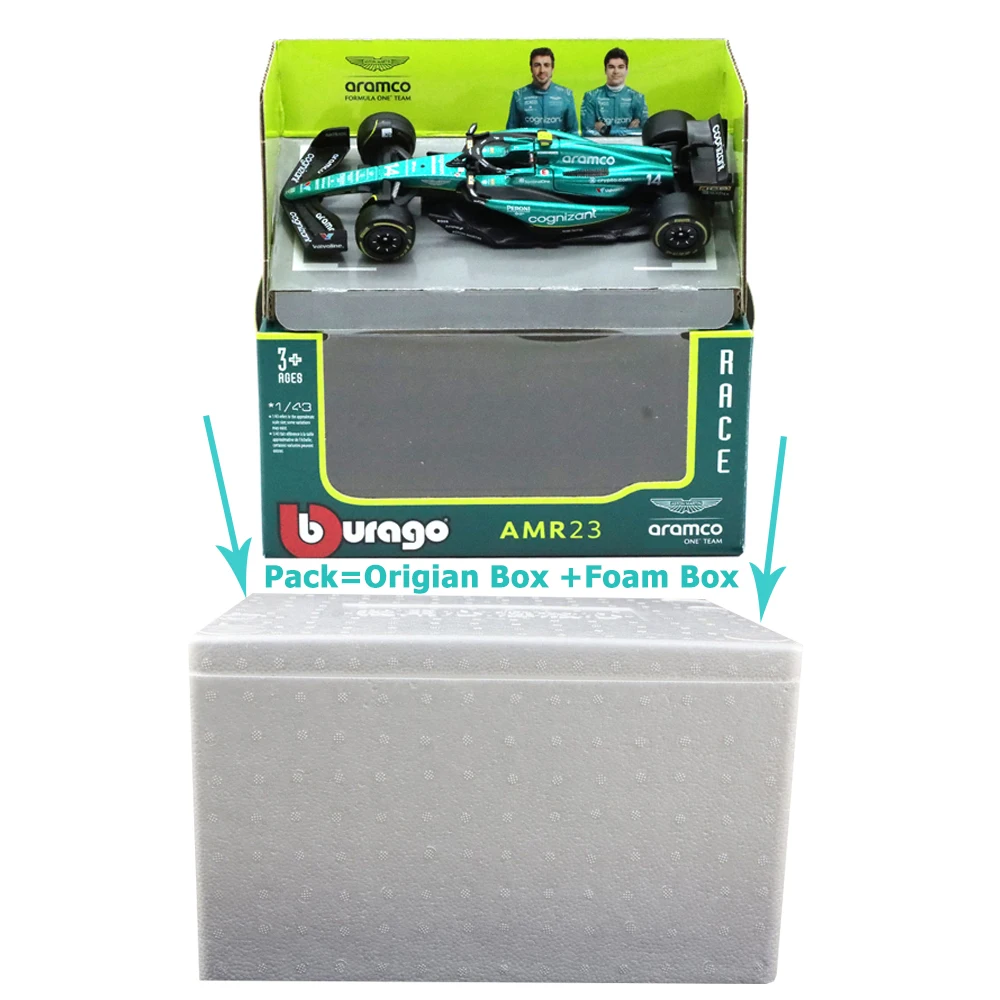 1/43 Bburago 2023 Aston Martin Aramco Team Diecast Race Car with Rubber Tires