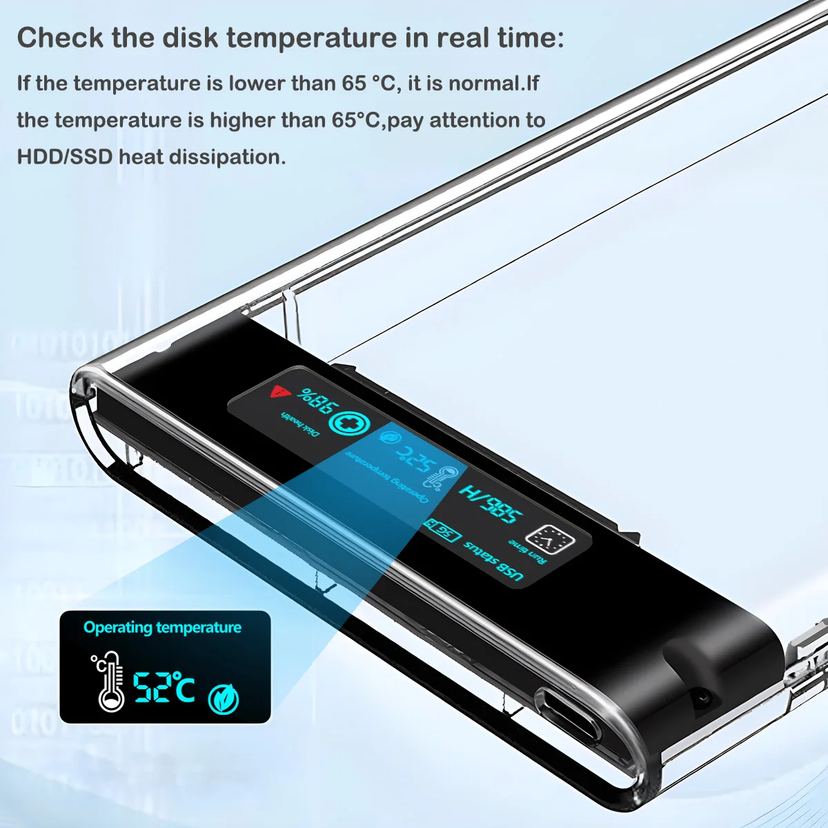 Transparent USB 3.2 External HDD/SSD Enclosure - 2.5 Inch High-Speed Storage Case