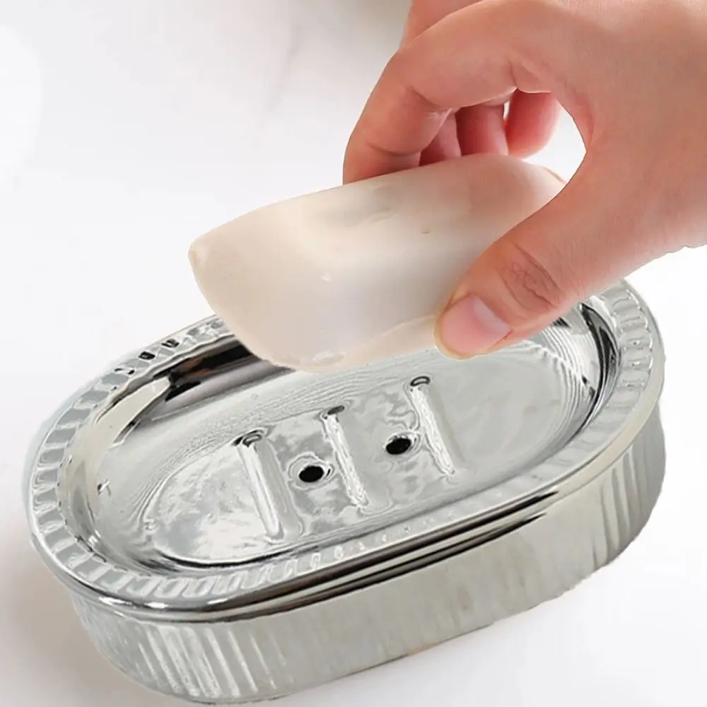 Description Picture 4 of itemSelf Draining Ceramic Soap Rack Detachable Drain Hole Double Layered Soap Dish Silvery Light Luxury Bathroom Soap Holder Kitchen