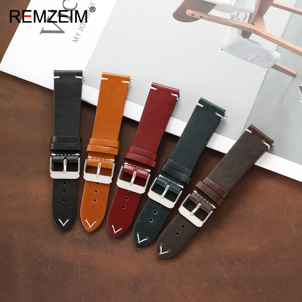 Vintage Oil Wax Leather Watch Band - Quick Release Men's Wrist Strap, Classic Style