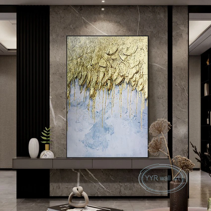 

Deluxe Home Decor Mural Abstract Gold Foil Canvas Poster Handmade Oil Painting Wall Art Hanging Picture Living Room Restaurant