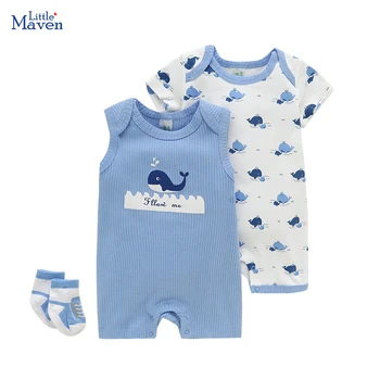 Little maven 3 pezzi Set Whale Summer Baby Boys senza maniche One-Pieces neonato Animal Dinosaur pagliaccetto giraffa Toddler Jumpsuit 1