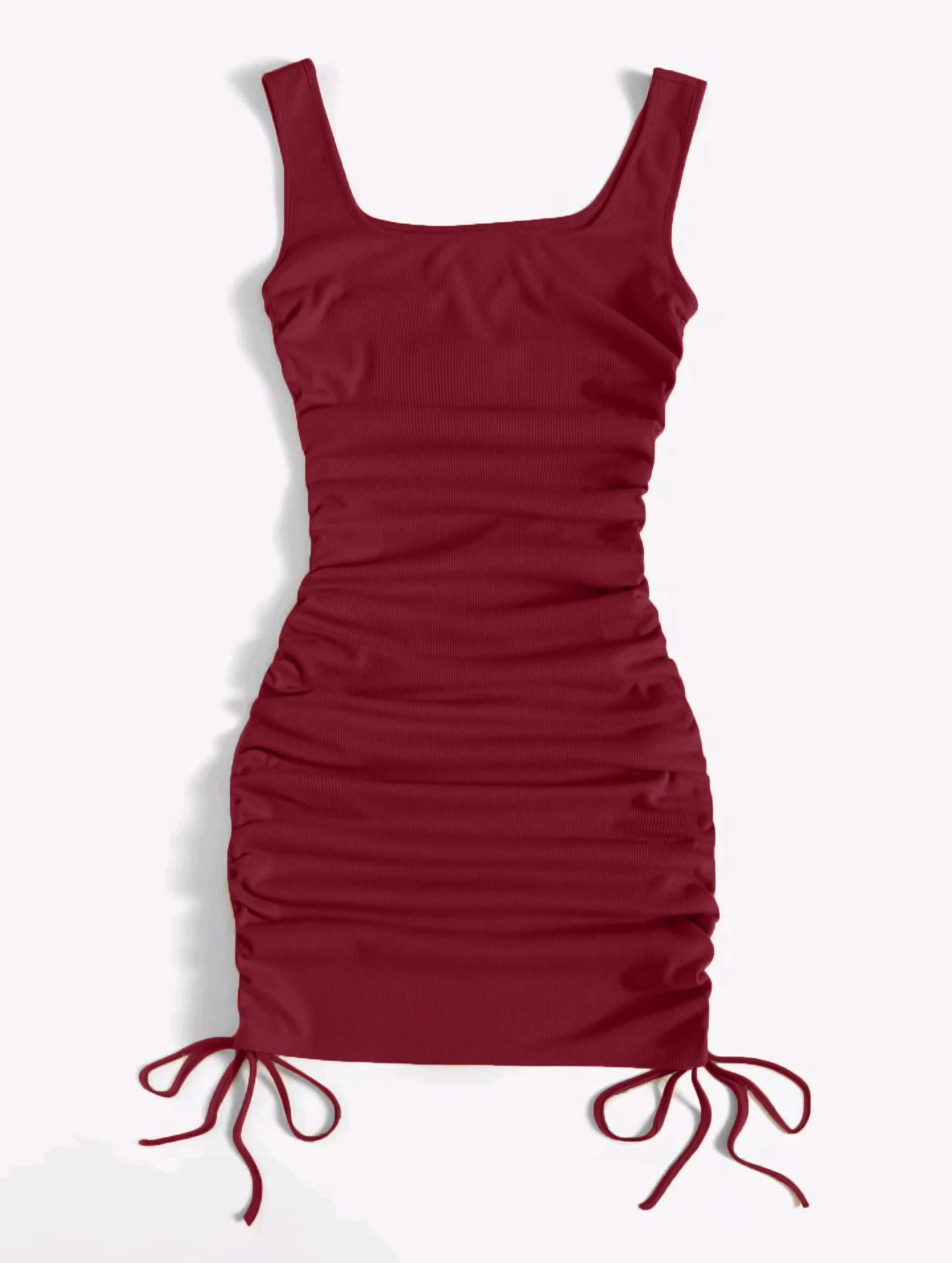 Summer ribbed vest dress drawstring pleated tight elastic hip skirt 3