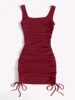 Summer ribbed vest dress drawstring pleated tight elastic hip skirt 3