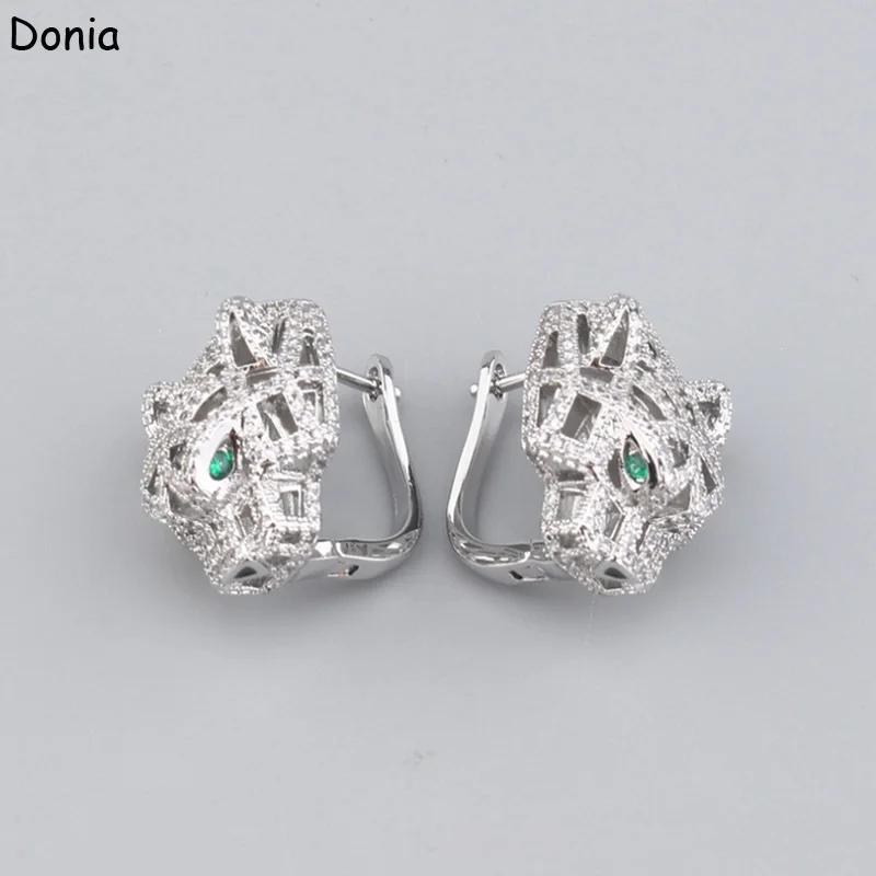 Donia Jewelry New Fashion Hollow Titanium Steel Micro-Inlaid AAA Zircon Leopard Head Earrings Silver Needle Luxury Accessories
