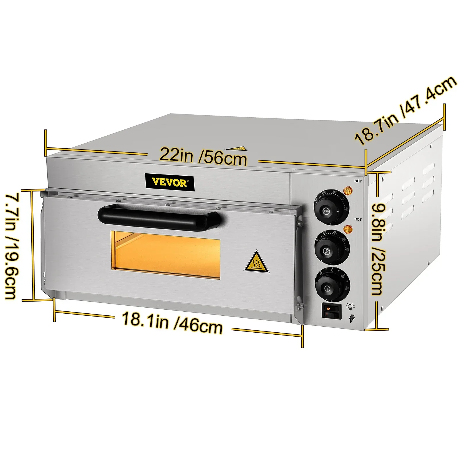 VEVOR 14" Stainless Steel Single Deck Layer Commercial Electric Pizza Oven Multipurpose Electric Pizza Maker for Restaurant Home