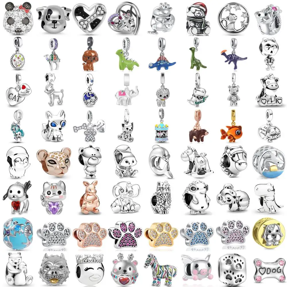 925 실버 돌고래 강아지 발 말 카멜레온 펜던트, 매력적인 비즈 핏, 오리지널 판도라 팔찌 장신구, DIY 여성 쥬얼리, 신제품