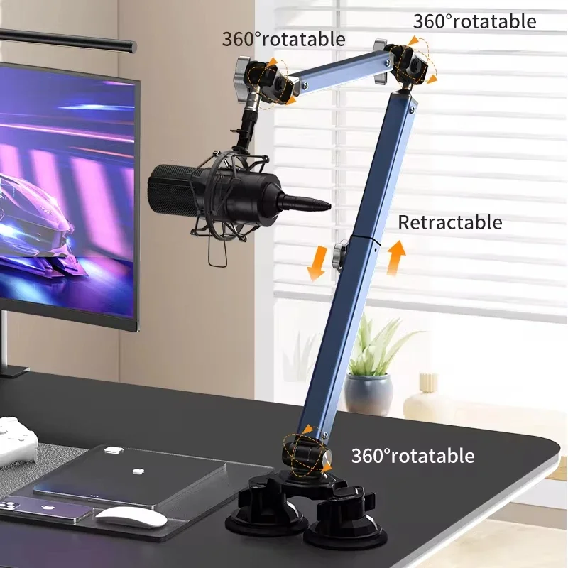 Microphone Stand New Mic Arm Desk Mount Low Profile 360&deg; Swivel Mic Boom Arm Adjustable Microphone Detachable Rise Column Streaming