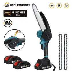 8 Inch Brushless Powerful Cordless Electric Chain Saw Woodworking Handheld Pruning Chainsaw Garden Cutting Tool by VIOLEWORKS