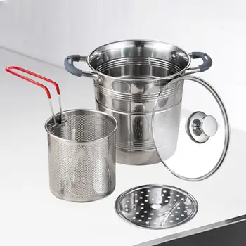 Stainless Steel Fryer Pot Fryer Pot with Lid Strainer Basket French Fryer for 1