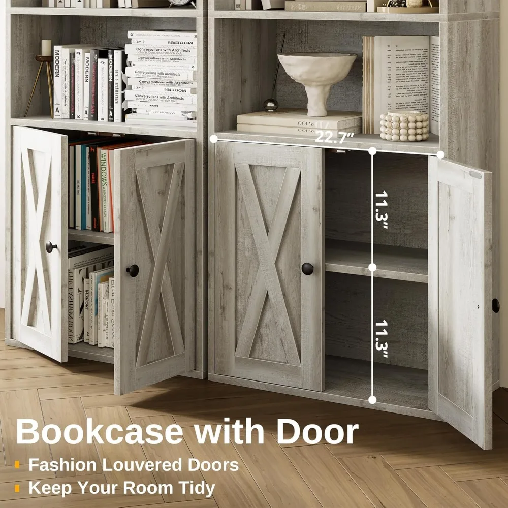 Industrial Bookshelves and Bookcases with Doors 11.8 in Depth Set of 2 Floor Standing 5 Shelf Display Storage Shelves Boo 6