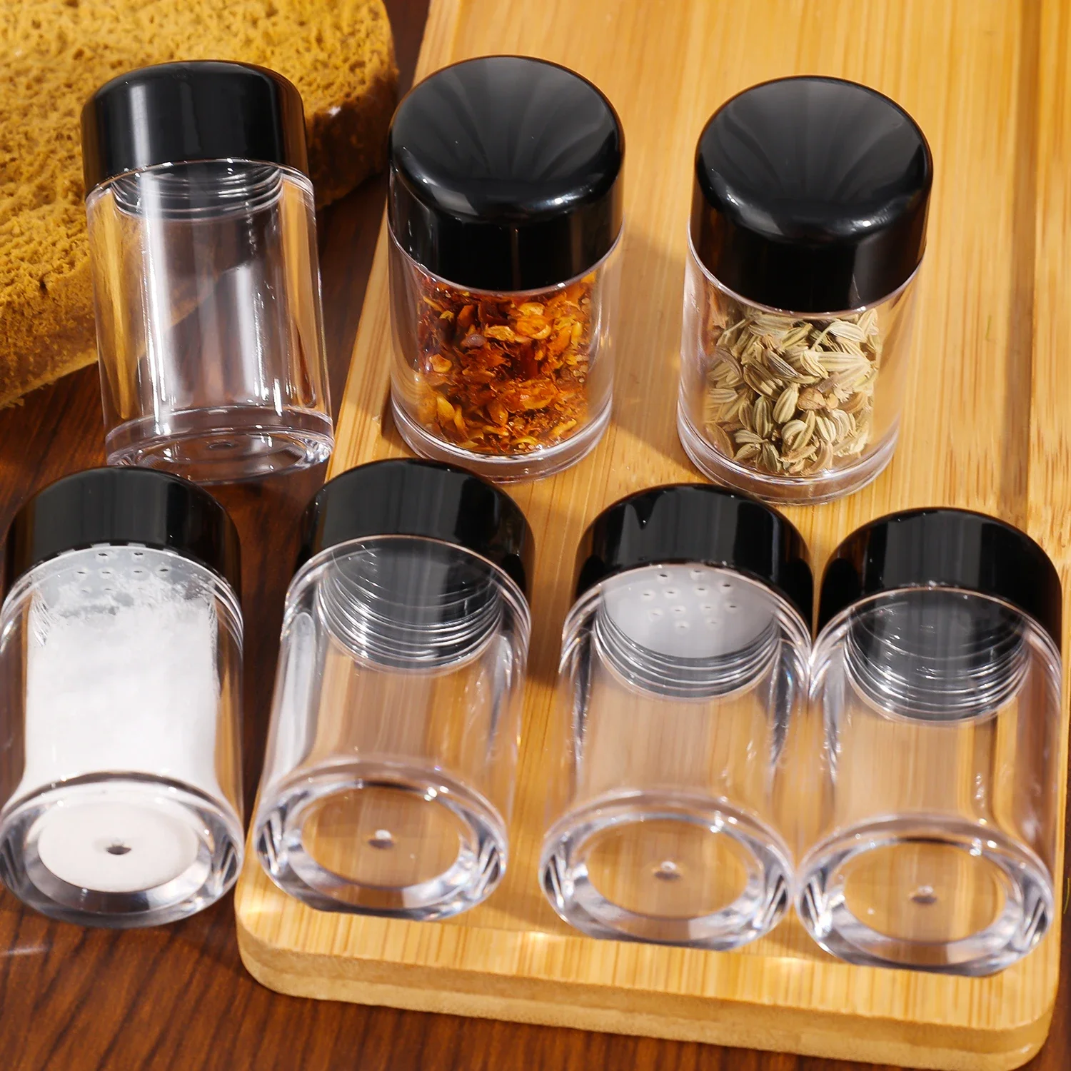 Plastic Spice Jar Kitchen Storage Salt Powder Clear Bottles Condiment Dispenser with Shaker Lid Seasoning Container