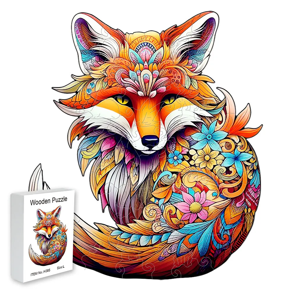 Wooden puzzle Fox Delicate Gift box Irregular shape puzzle Gratitude gift adult stress reduction family interactive toy jigsaw puzzles wooden jigsaw puzzles wooden puzzle toys