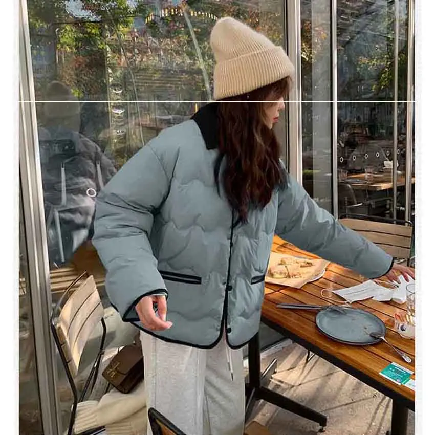 2023new Autumn Winter Korean Casual Jacket Basics Single Breasted Parkas Women Patchwork Outerwear Fashion Warm Thick Solid Coat