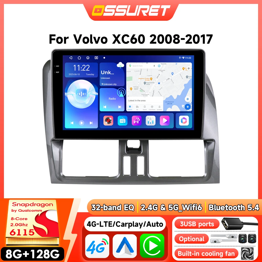 Reproductor de Radio para Auto Android para Volvo XC60 2008-2017, Carplay Inalámbrico, Multimedia para Auto, 2DIN, Cámara 360, Wifi, Pantalla, GPS, Estéreo Inteligente 1