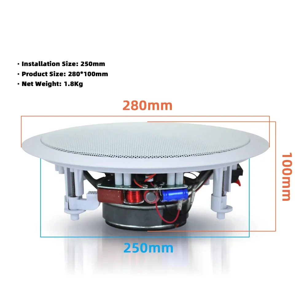 Wall Ceiling Speaker 50W Ceiling Speaker HiFi Stereo 8inch Coaxial Wall-mounted Loudspeaker Home Theater Sound System Public Broadcast Horn