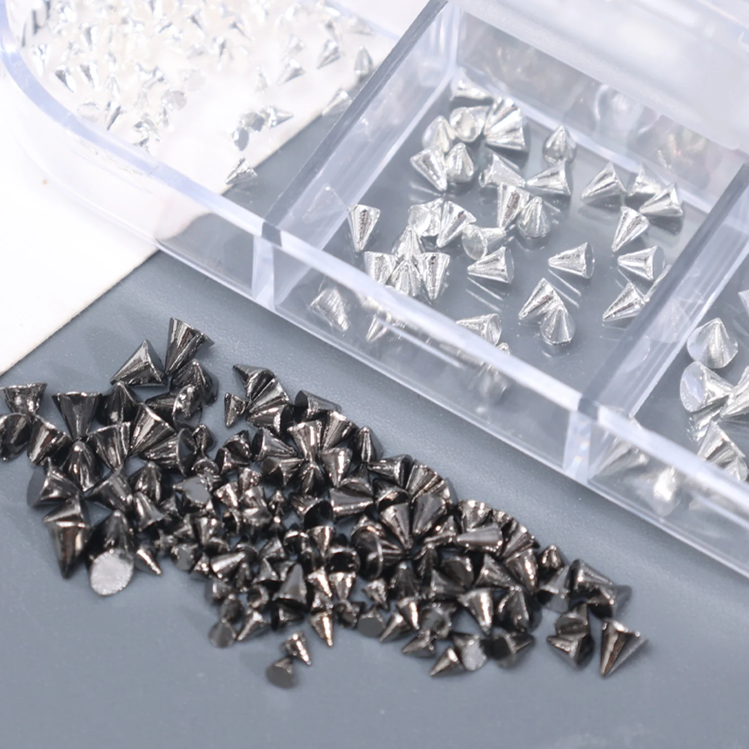 Metallic Black Silver Nail Charm Punk Rivet Decorations