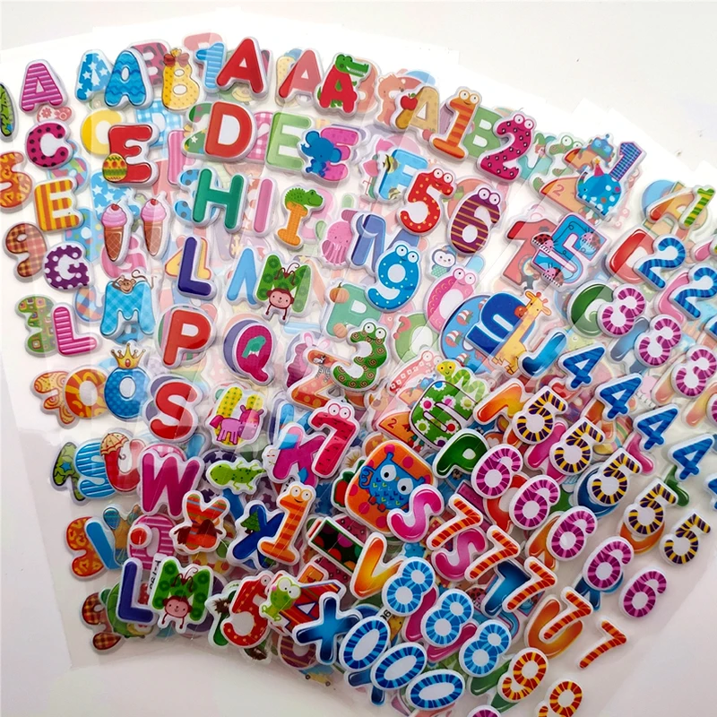 10 Sheets Letters Numbers 3D Puffy Stickers English Alphabet Birthday Festival Gift for Adult Boy Girl Scrapbook Decoration 1