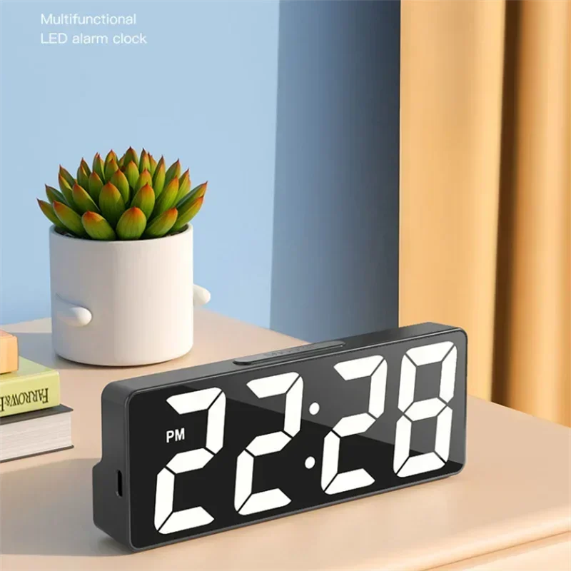 Modern LED Digital Alarm Clock with Temperature Display, Adjustable Brightness, 12/24H Format for Bedroom & Desktop Use