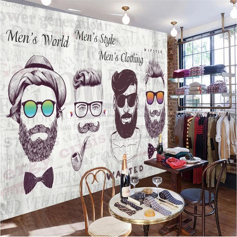 Custom Trend Personality Bearded Background Wall Paper 3D Men's Clothing  Store Supermarket Industrial Decor Mural Wallpaper 3D|Wallpapers| -  AliExpress