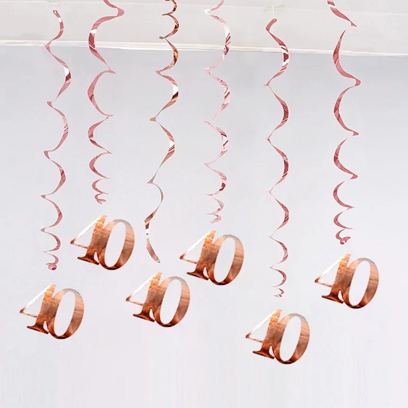 6Pcs/lot Happy Birthday Swirls Decoration 16 20 21 30 40 50 60 70 Years Rose Gold Happy Birthday Party Decorations Supplies