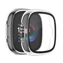 Premium Full Cover HD Tempered Glass Screen Protector and Bumper Shell - Fitbit Versa 4 (Clear)