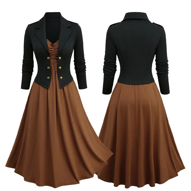 ROSEGAL Plus Size Ruched A-Line Cami Dress Set with Lapel Collar Button Long Sleeves Solid Color Women's Fashion 2 Piece Outfits