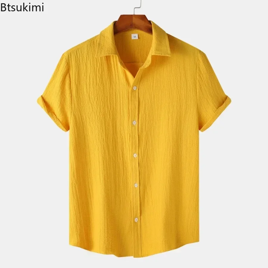 Men's Solid Color Casual Shirts Summer New Men Short-sleeved Single Breasted Simple Blouse Tops Male Beach Holiday Camisas