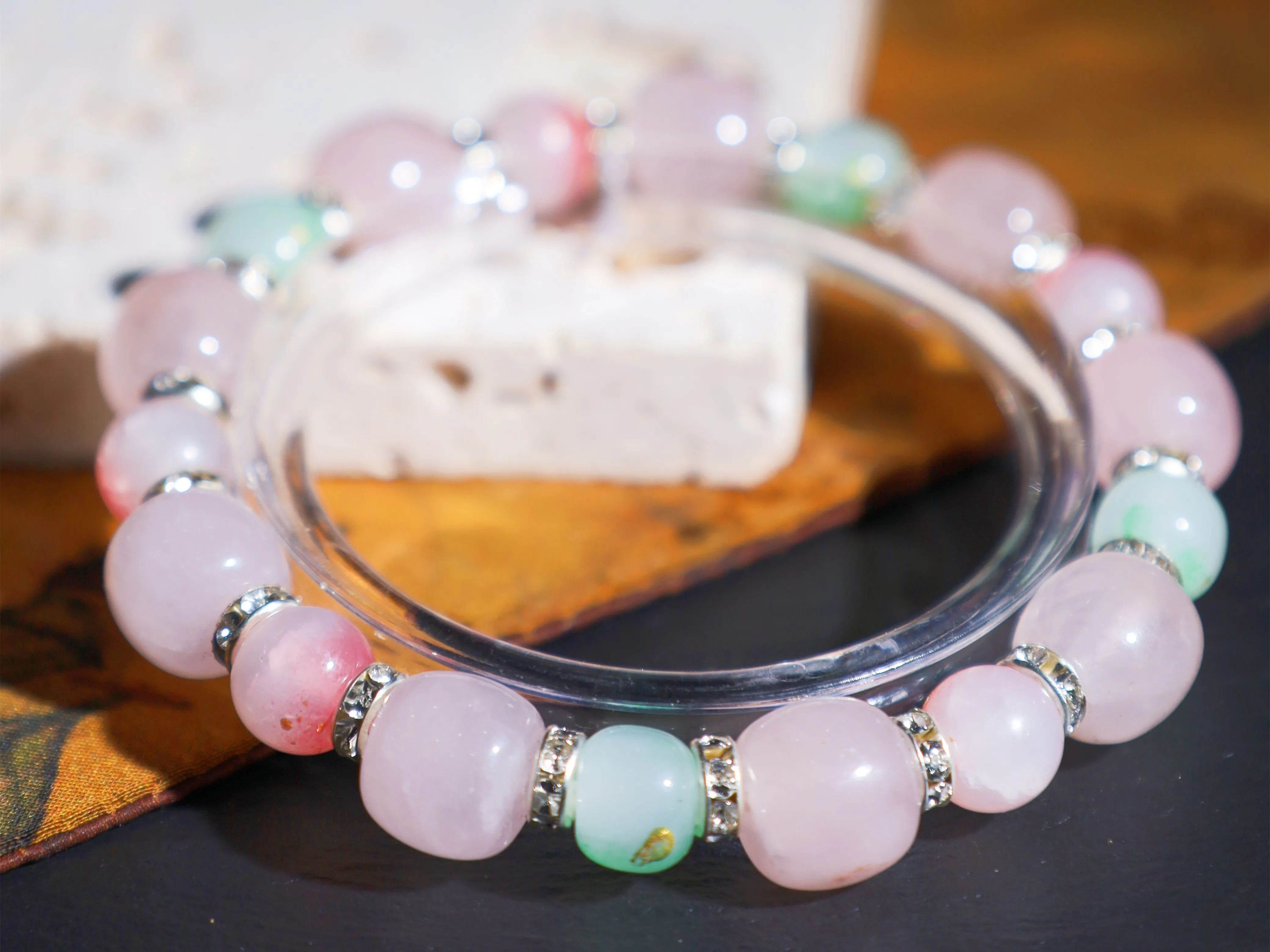 

Original Design Pink Crystal with Clear Jade Glaze Beaded Jewelry