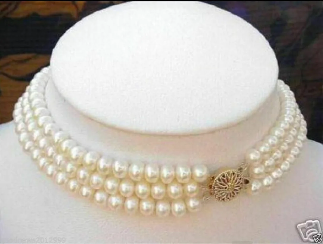 

Charming Natural South Sea Triple Strands 8-9MM White Pearl Choker Necklace