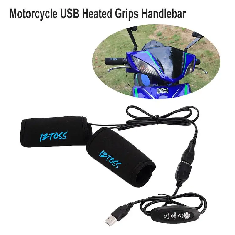 

1 Pair Motorcycle Heated Grips USB Electric Handlebars heater With Temperature Control Switches Motorbike Handlebar Warmer