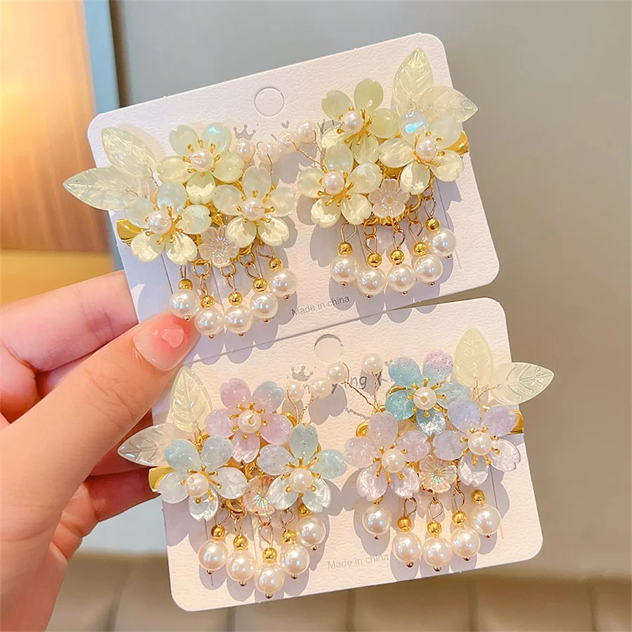 2 قطعة/المجموعة جديد الكورية Hanfu أنيقة فراشة دبوس الشعر الزهور المعادن شرابة طويلة hairgrip اكسسوارات للشعر الطرف كومبو مشبك شعر