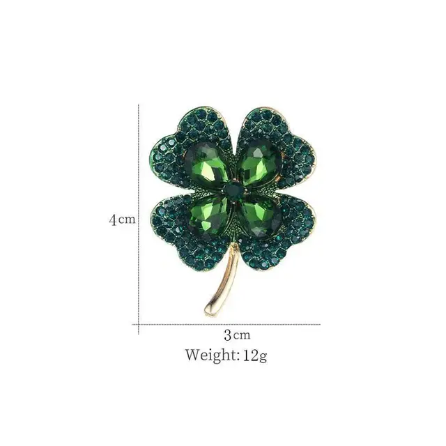 Broche Trèfle à Quatre Feuilles – Cristal Strass, Alliage, Symbole Chance, Cadeau Femme Pour Vêtement Ou écharpe