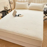 Cotton Fitted Sheet with Elastic Band Solid Color Anti-slip Soybean Fiber Mattress Cover For Single Double King Queen Bed 1