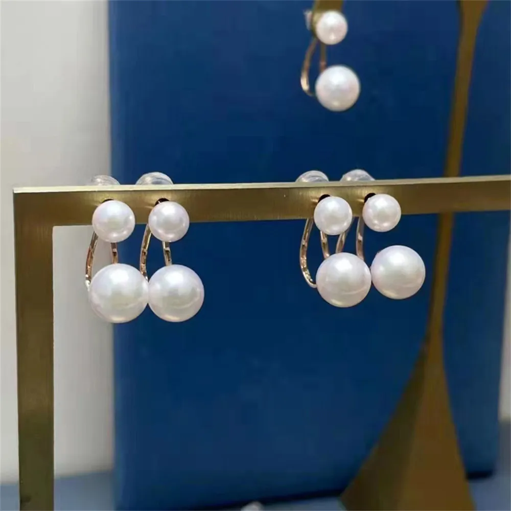 

DIY pearl earrings accessories S925 sterling silver jewelry dual purpose double bead earrings for women's empty holder Fit 6-9mm