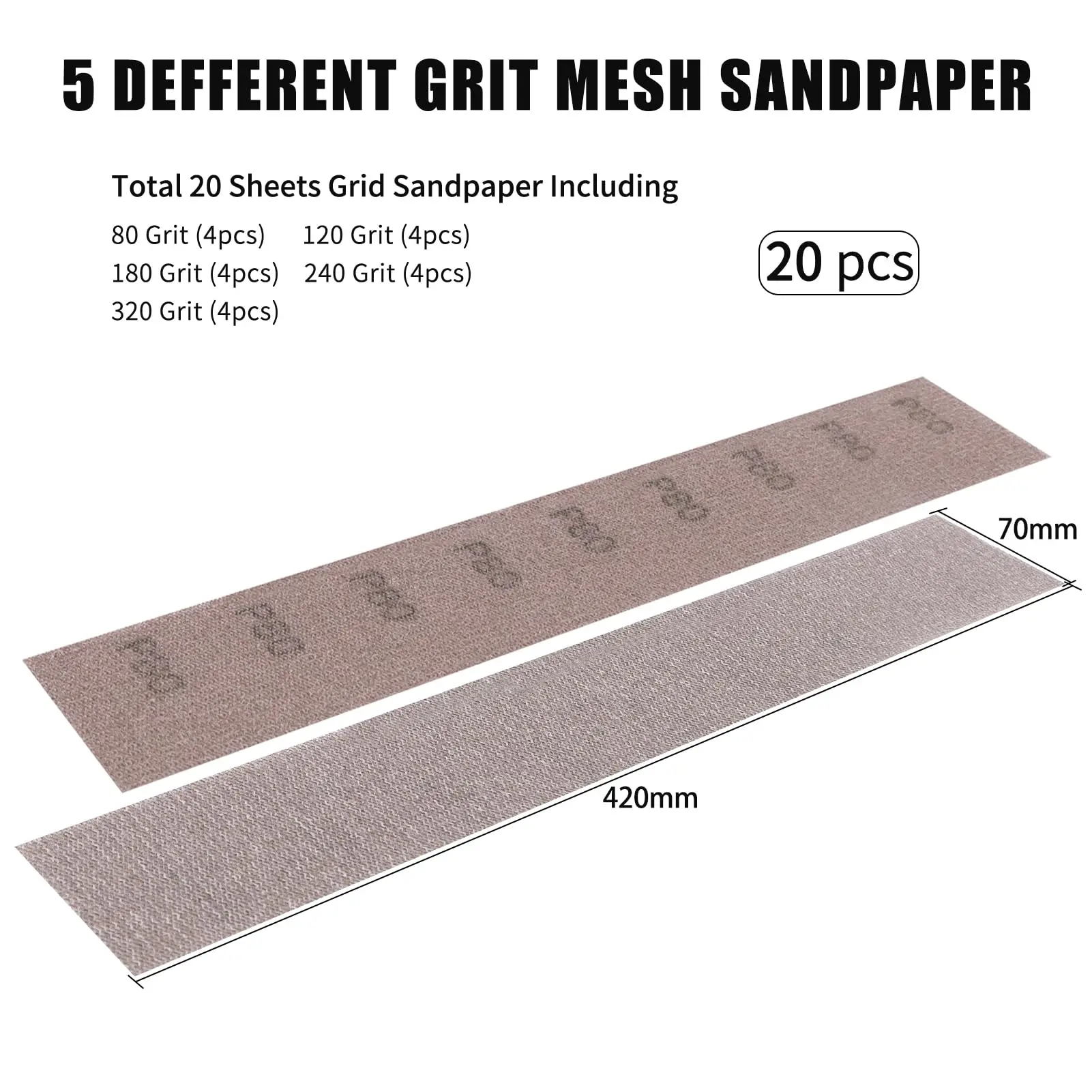 20 Pcs Hook and Loop Mesh Sanding Disc Grit Assortment Mesh 80-320# Sanding Screen Sheets sanding discs sandpaper set polish sand paper sandpaper tools mini sandpaper kit sander pads for Auto Wood Drywall Metal