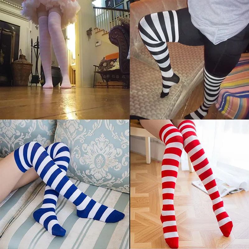 Calze Alte A Righe Donna - 6 Paia Multicolor Sopra Il Ginocchio - Comode E Alla Moda - Foto 9