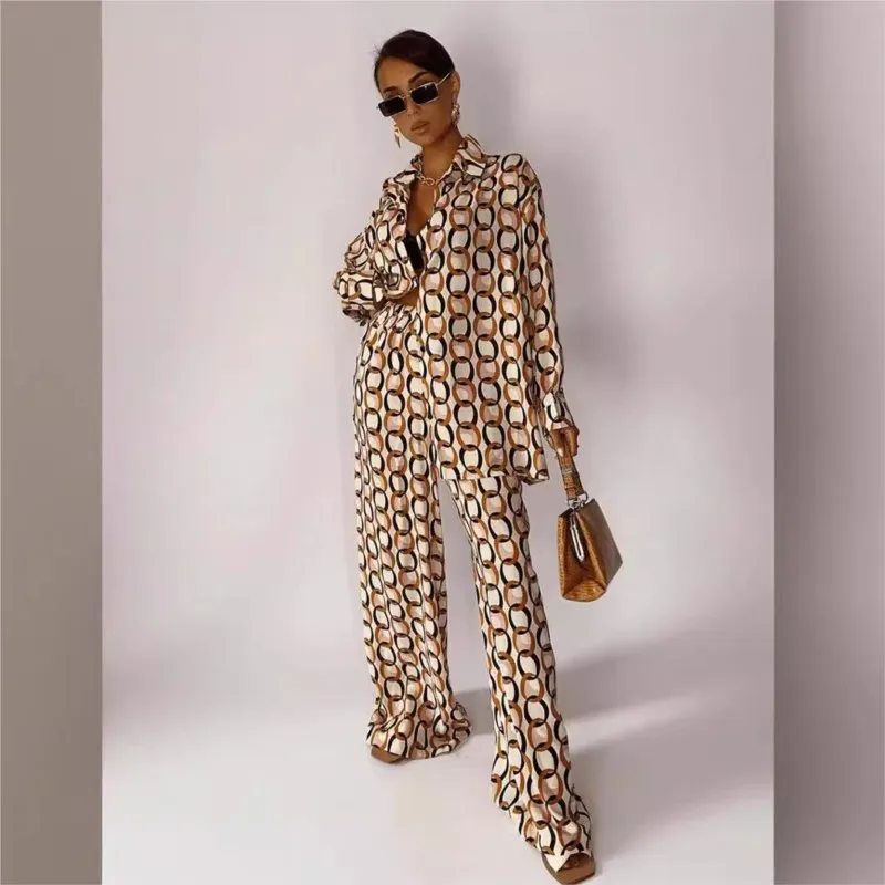 Printed Shirt Pants Suit Women's Loose Lapel Single-button Top Suit 2024 Spring New Women's Casual Shirt Suit