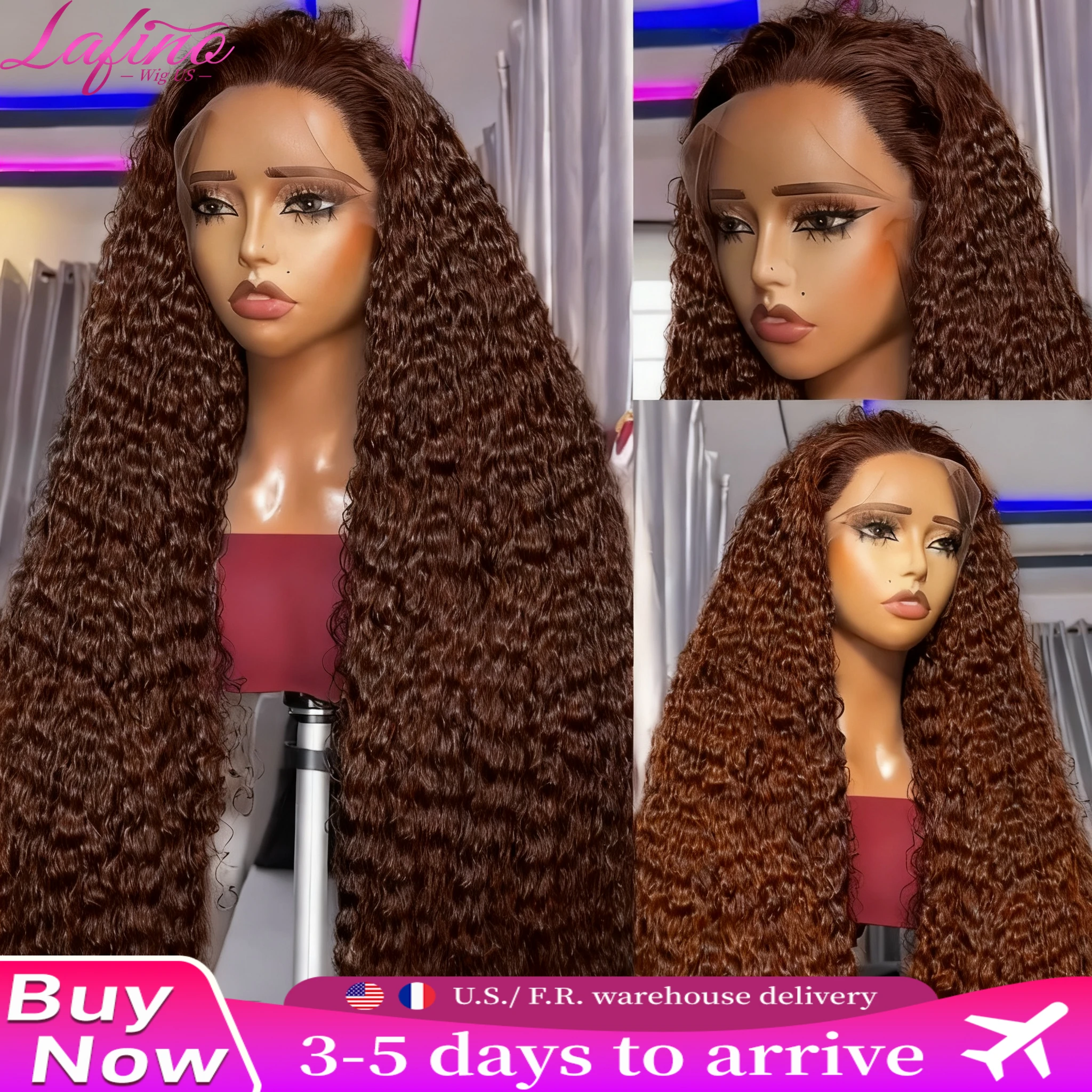 Chocolate Brown Curly Wave Wig | 30-38 Inch HD Lace