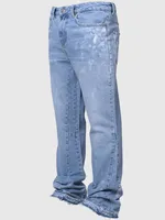 New Spring Vintage Blue Jeans Men Hand-paint Regular Fit Stretchy Denim Pants For Man 1