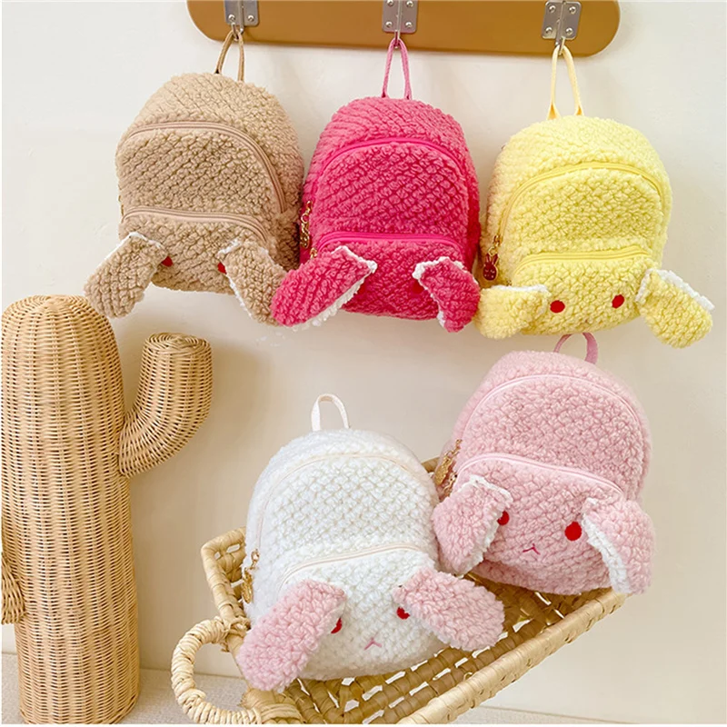 

Kids Kindergarten Backpacks, Cute Cartoon Rabbit Ear School Bag Zipper Closure Large Capacity Girls Plush Backpack for Travel