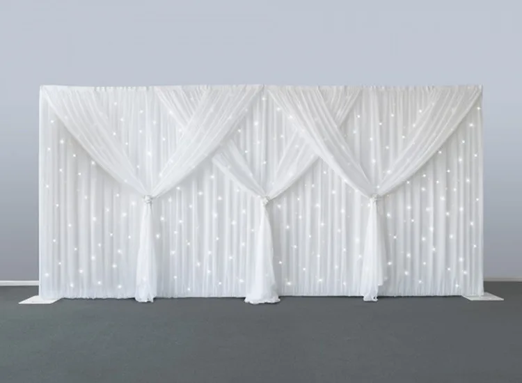 

10ft X 20ft Starlit Wedding Backdrops Pure White Ice Silk Curtain Marriage Decoration Veil Party Stage Backdrop Props