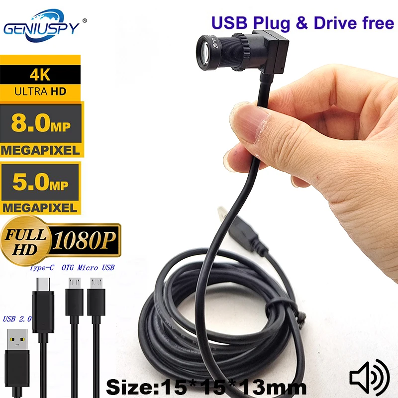 The New 5MP 25mm Lens 1080P 30FPS 4K 15FPS 8MP USB Camera Module High Speed Mini CCTV UVC Webcam Microphone For Android Windows benq dvy21 web camera medium small meeting room 1080p fix glass lens h87° v 55° d88° viewing angles 1080p 30fps echo cancellation 0 5 lux low