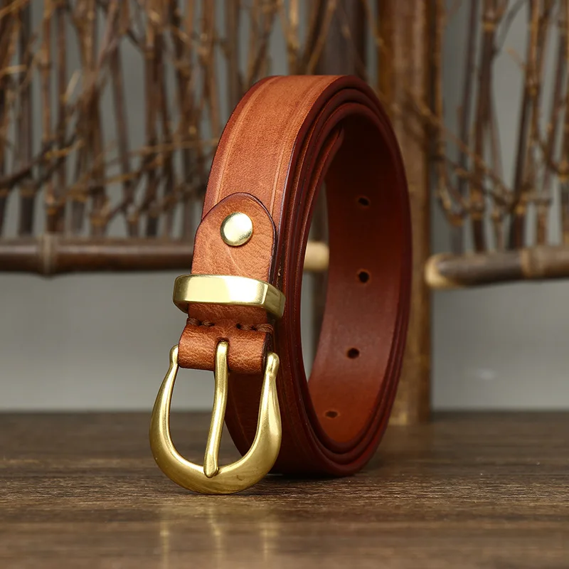 Copper Buckle Cowskin Genuine Leather Belts for Women 2.4cm For Jeans Simple Strap Waist Belt leather belts