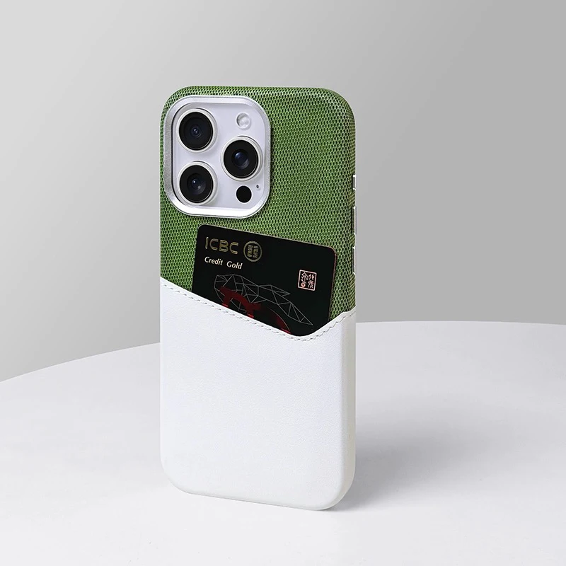 Linen Leather MagSafe Phone Case with Card Holder and Magnetic Wireless Charging - Shockproof Design