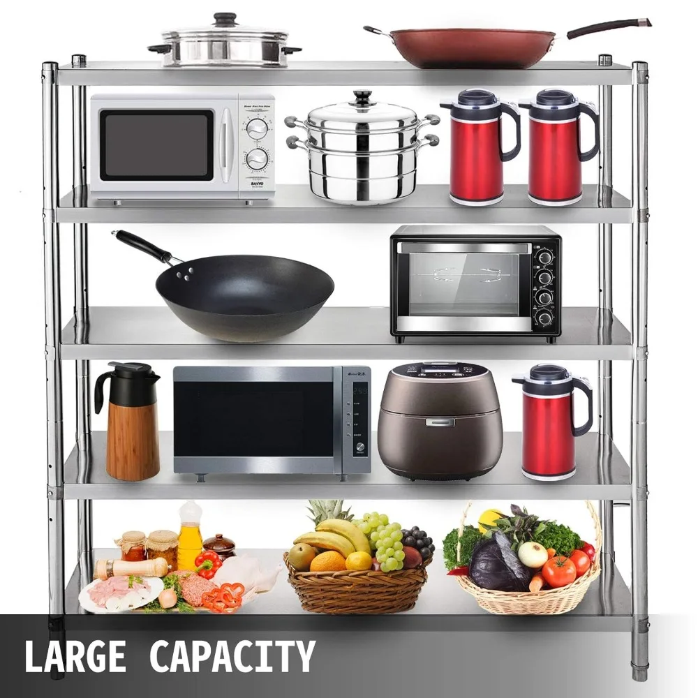 Stainless Steel Shelving 48x18.5 Inch 5 Tier Adjustable Shelf Storage Unit Stainless Steel Heavy Duty Shelving for Kitchen 6